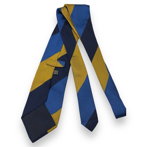 Cesare Di Pino 100% Silk Blue/Yellow Stripe Necktie Made in Italy - Picture 3 of 5